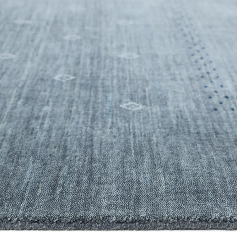 Slate Grey Geometric Hand-Knotted Wool Area Rug 6' x 9'