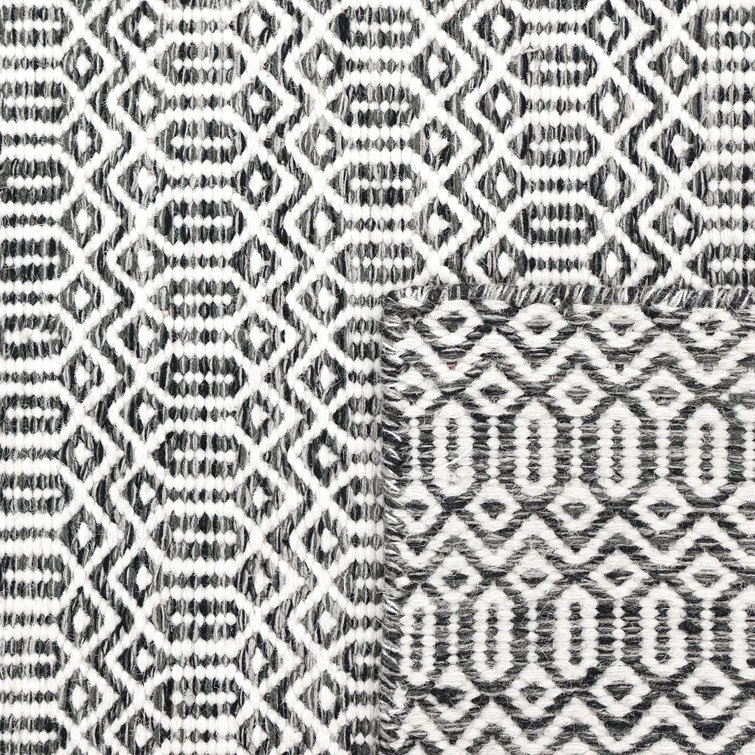 Charcoal Geometric Wool 6' x 9' Handmade Flat Woven Rug