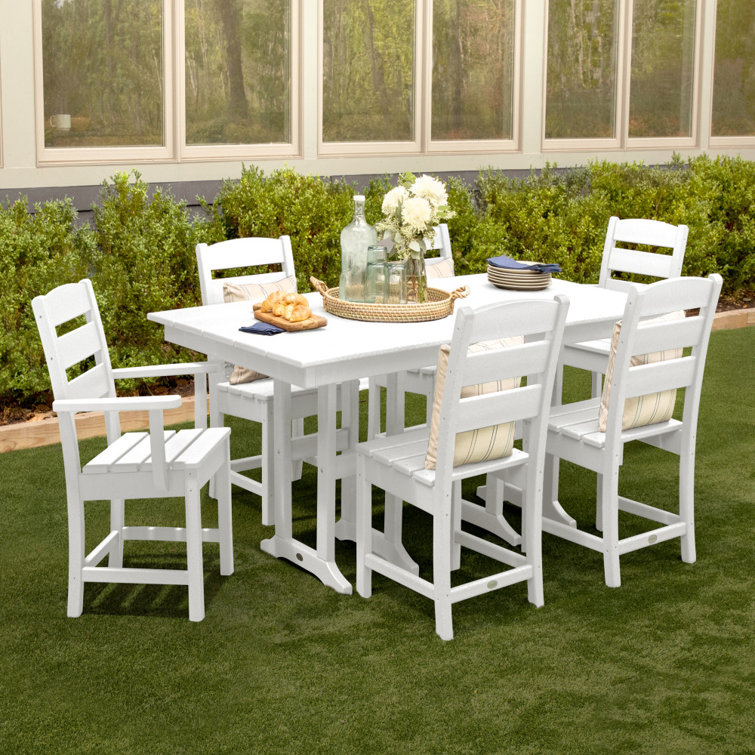 White 7-Piece Farmhouse Dining Set with Curved Back Chairs
