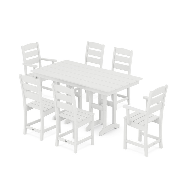 White 7-Piece Farmhouse Dining Set with Curved Back Chairs