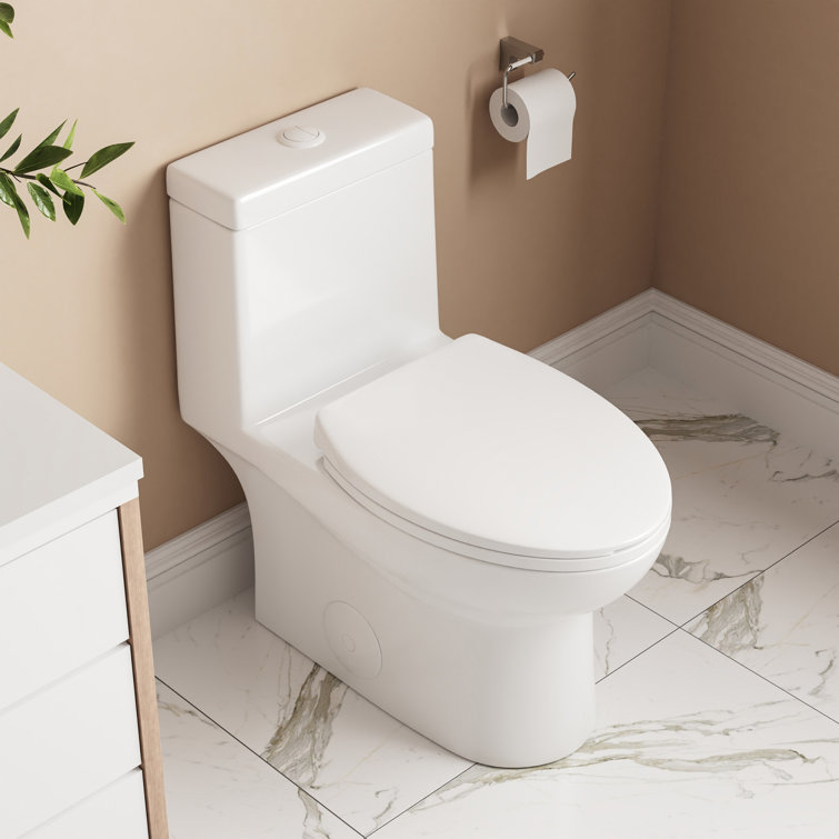White Ceramic Dual-Flush Elongated One-Piece Toilet with Soft-Close Seat