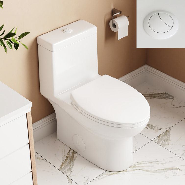 White Ceramic Dual-Flush Elongated One-Piece Toilet with Soft-Close Seat