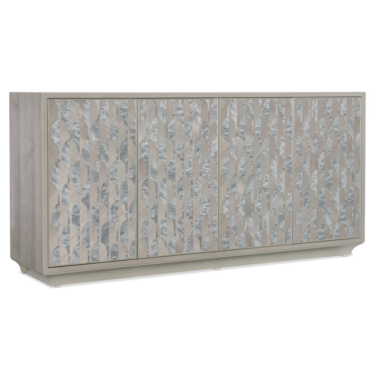 Gray and Silver Transitional Burl Veneer Credenza