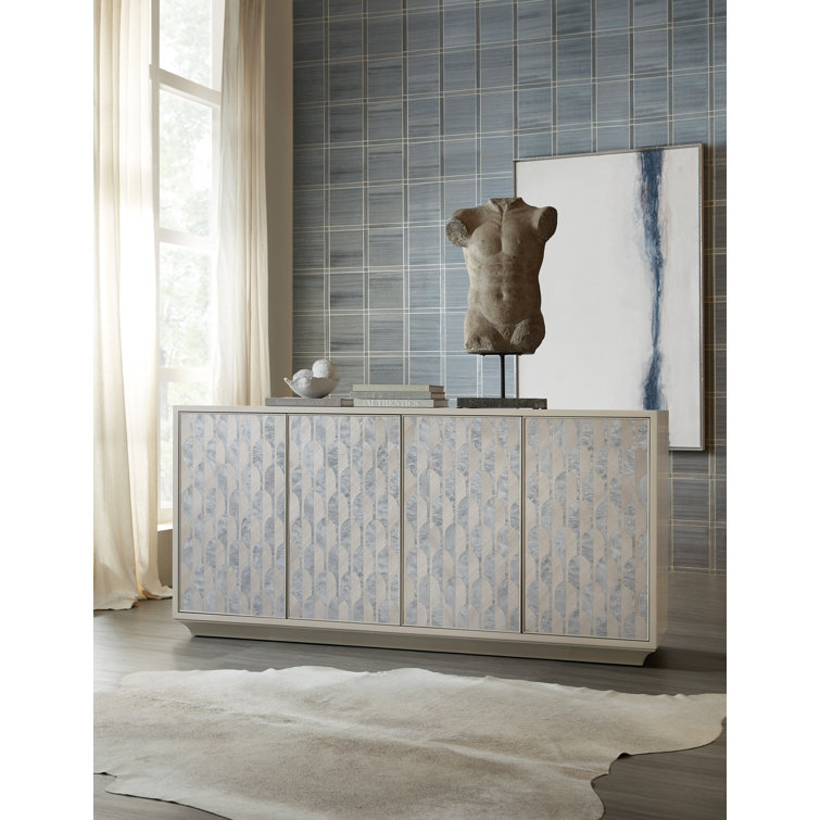 Gray and Silver Transitional Burl Veneer Credenza
