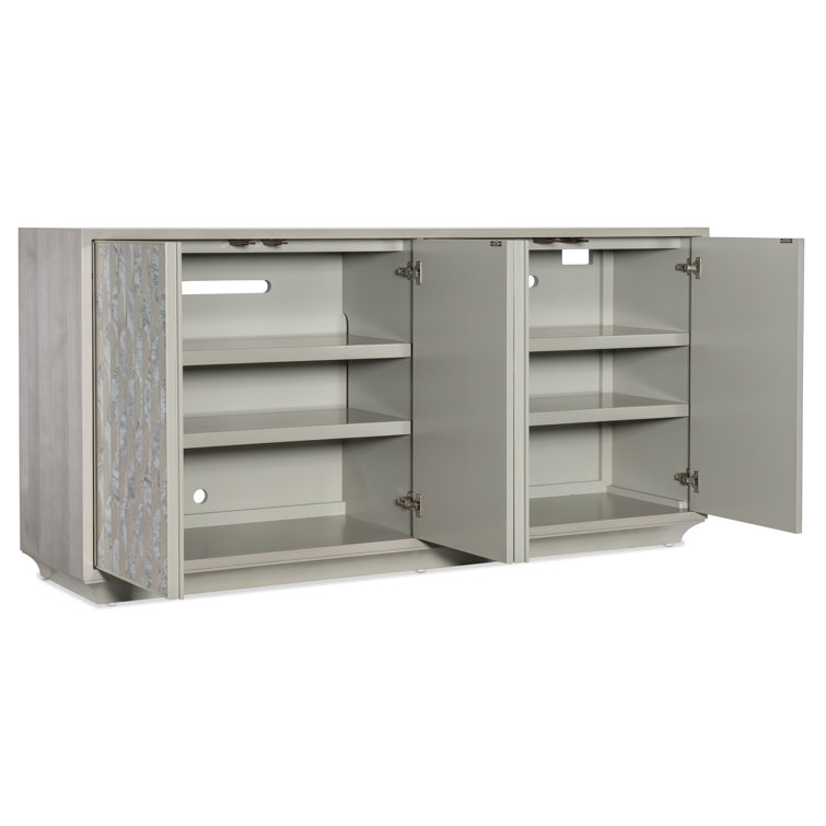 Gray and Silver Transitional Burl Veneer Credenza
