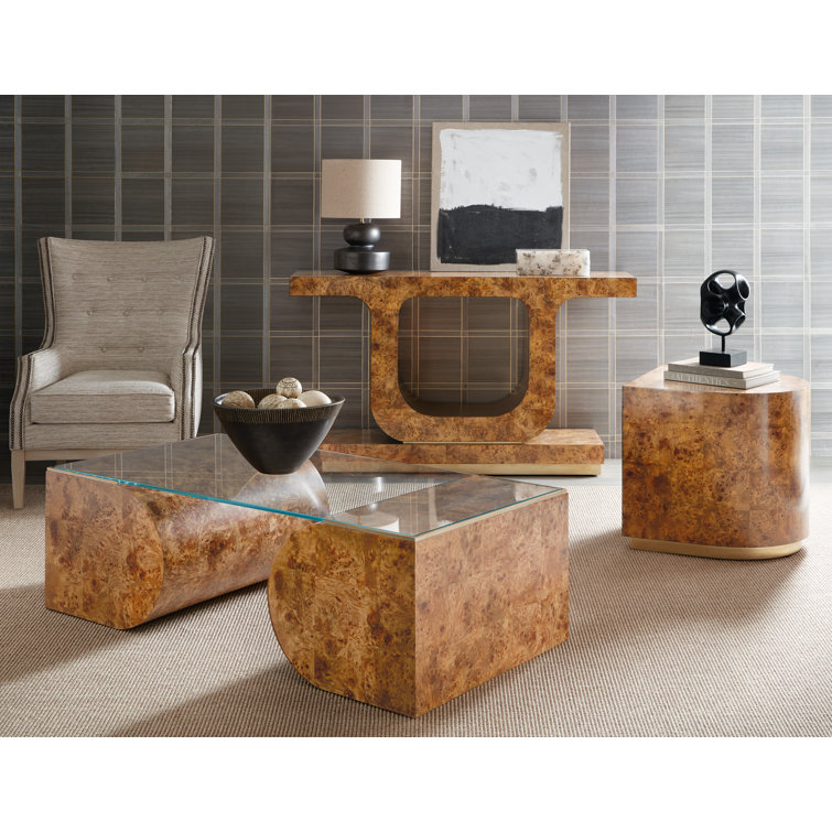 Transitional Brown and Gold Wood Metal Rectangular Coffee Table