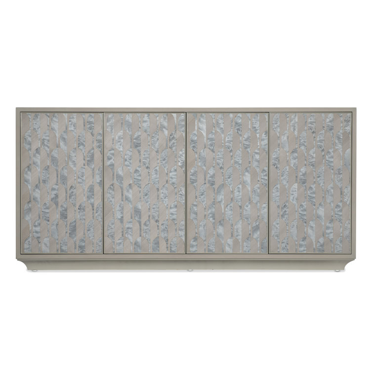 Gray and Silver Transitional Burl Veneer Credenza