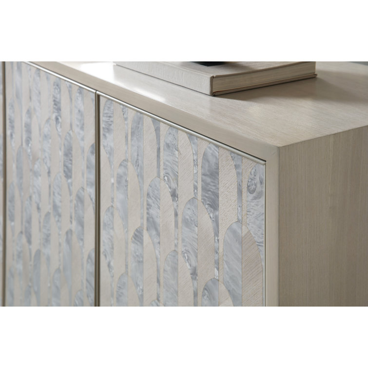 Gray and Silver Transitional Burl Veneer Credenza