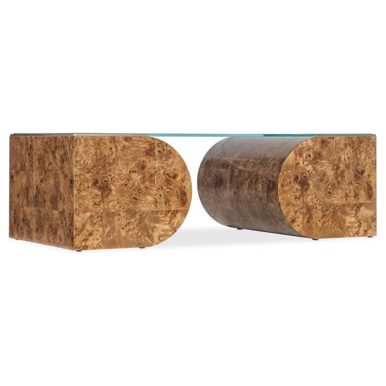 Transitional Brown and Gold Wood Metal Rectangular Coffee Table