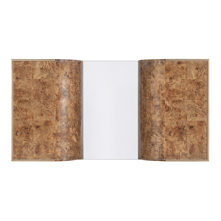Transitional Brown and Gold Wood Metal Rectangular Coffee Table