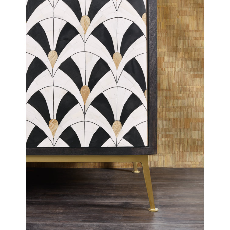Transitional Black and White Patterned Credenza