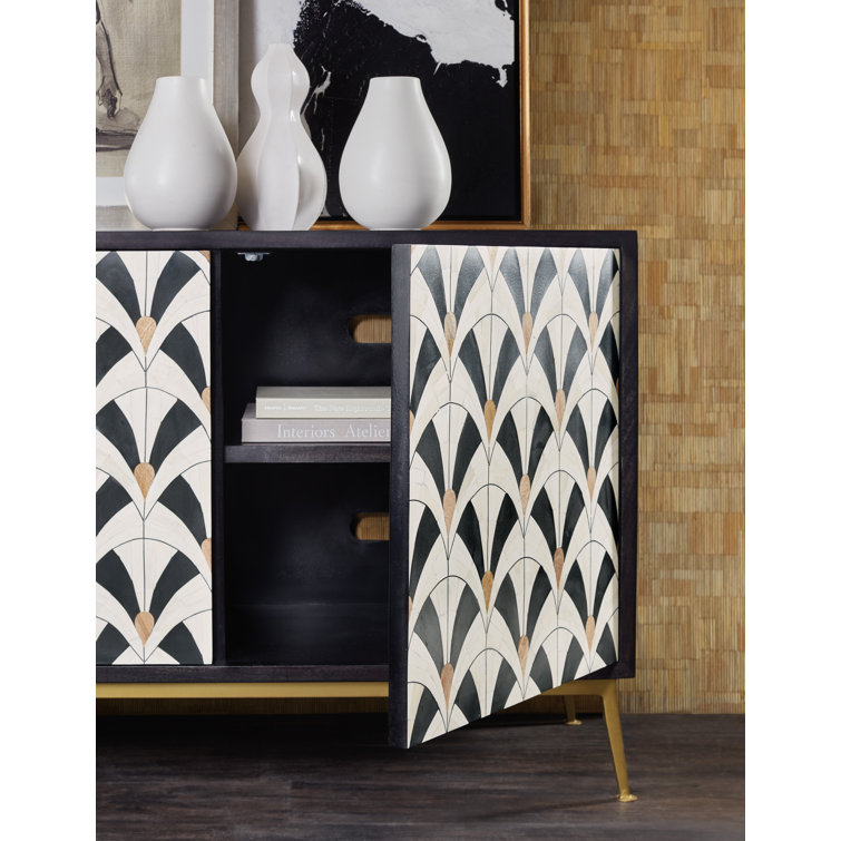Transitional Black and White Patterned Credenza