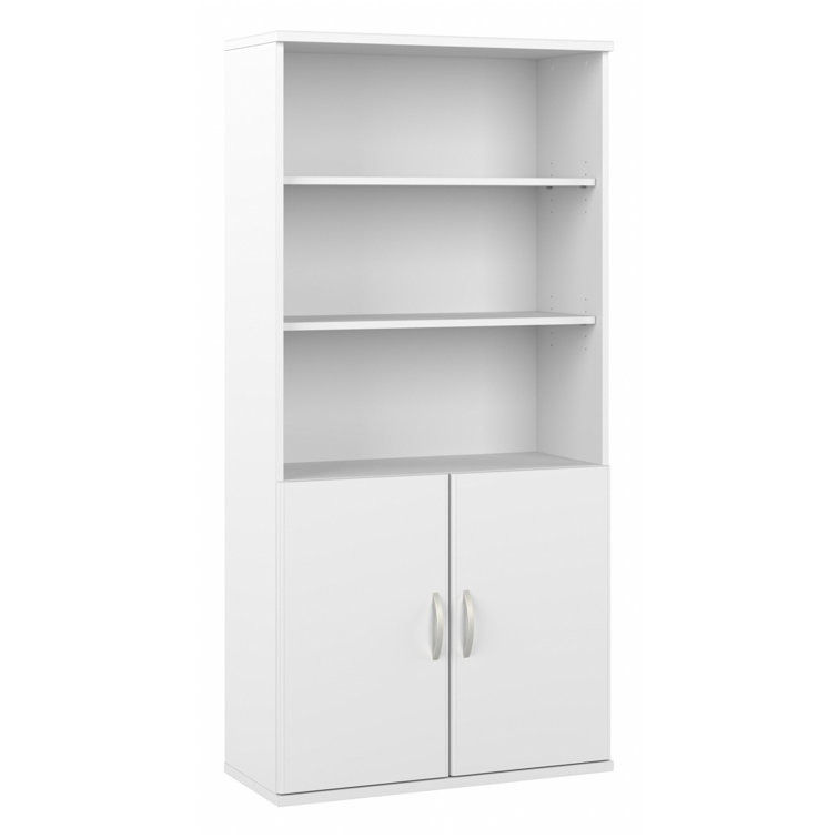 White Thermally Fused Laminate Adjustable Bookcase with Doors