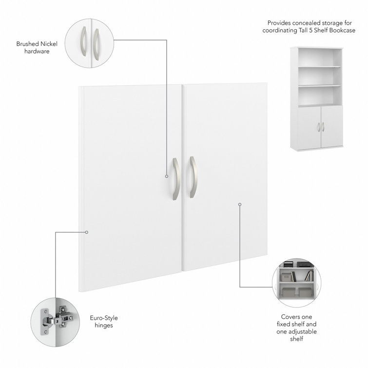White Thermally Fused Laminate Adjustable Bookcase with Doors