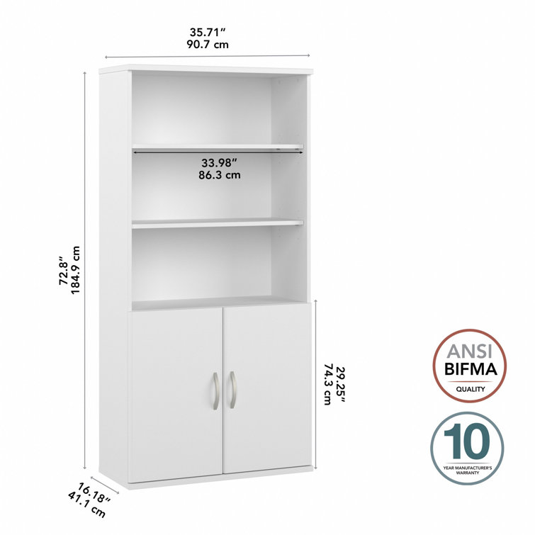 White Thermally Fused Laminate Adjustable Bookcase with Doors