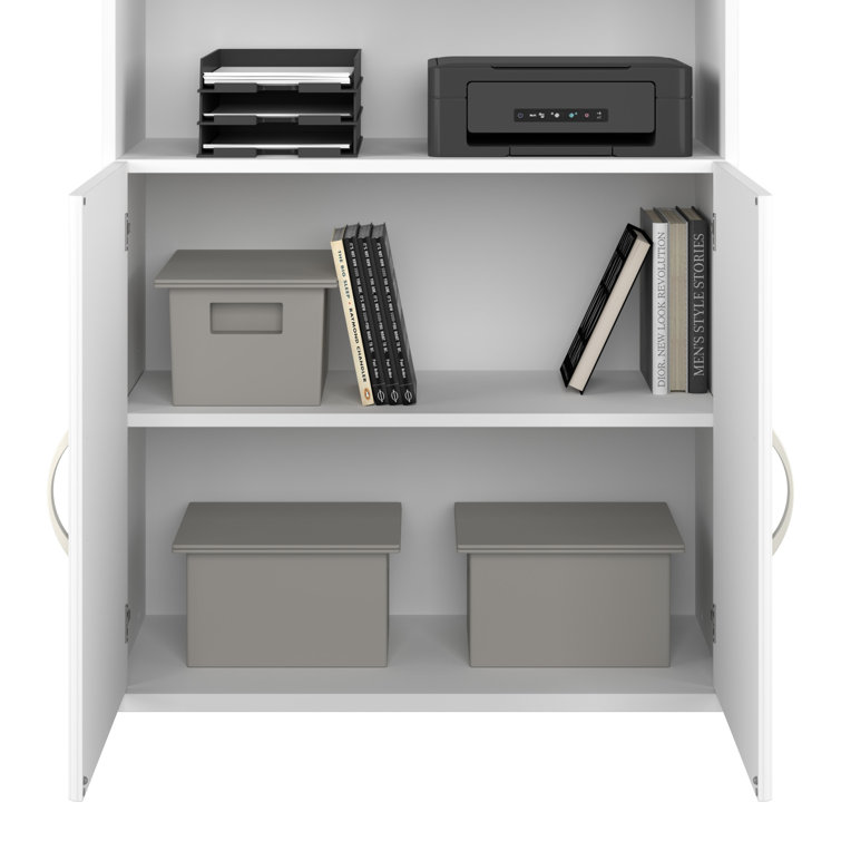 White Thermally Fused Laminate Adjustable Bookcase with Doors