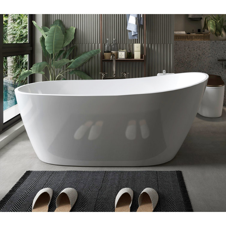 Glossy White Acrylic Freestanding Oval Deep Soaking Tub