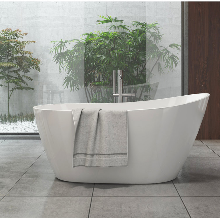 Glossy White Acrylic Freestanding Oval Deep Soaking Tub