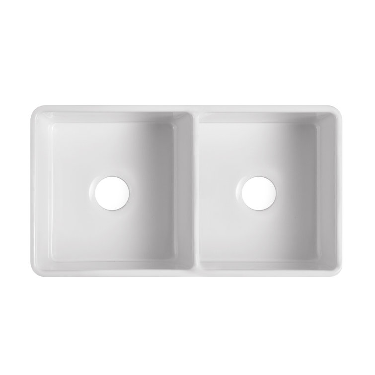 Premium White Fireclay Double Bowl Farmhouse Kitchen Sink