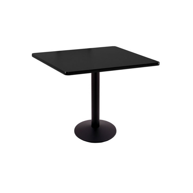 Dual-Tone Laminate Square Dining Table with Steel Pedestal Base
