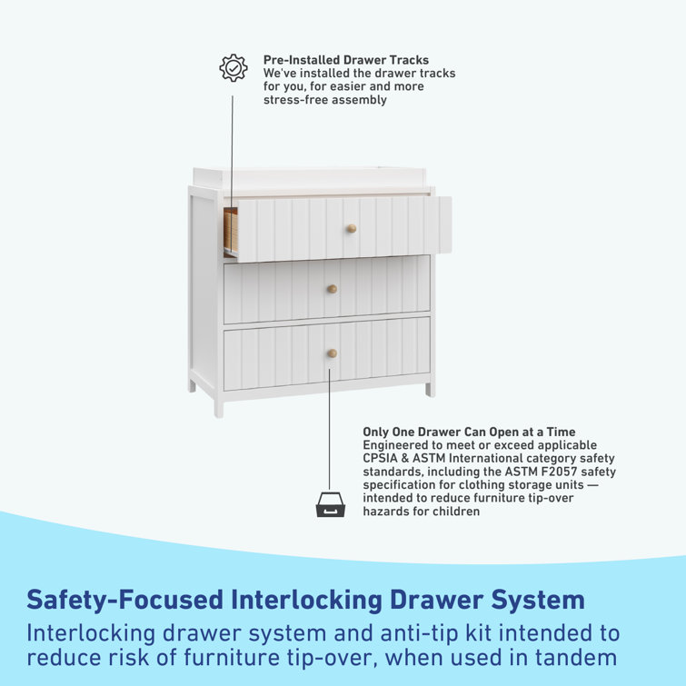White 3-Drawer Chest with Changing Table Topper