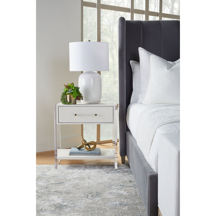 Gray Velvet Upholstered Queen Bed with Oak Frame
