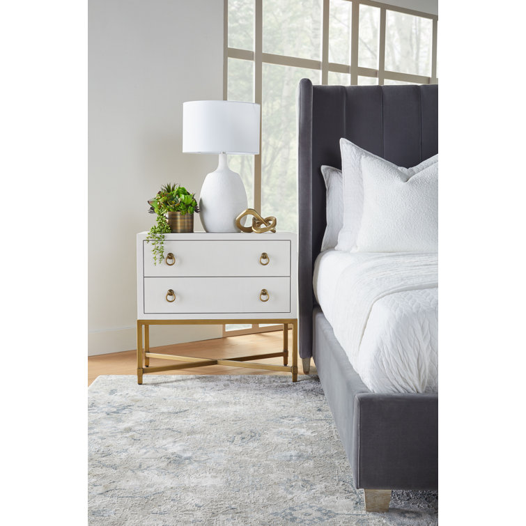Gray Velvet Upholstered Queen Bed with Oak Frame