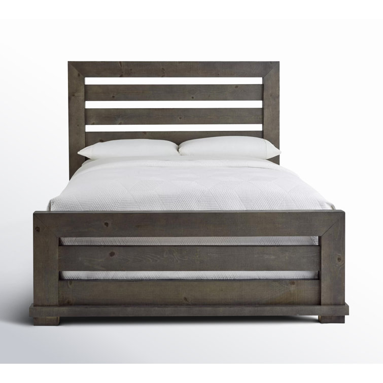 Transitional Gray Pine Queen Panel Bed with Upholstered Headboard