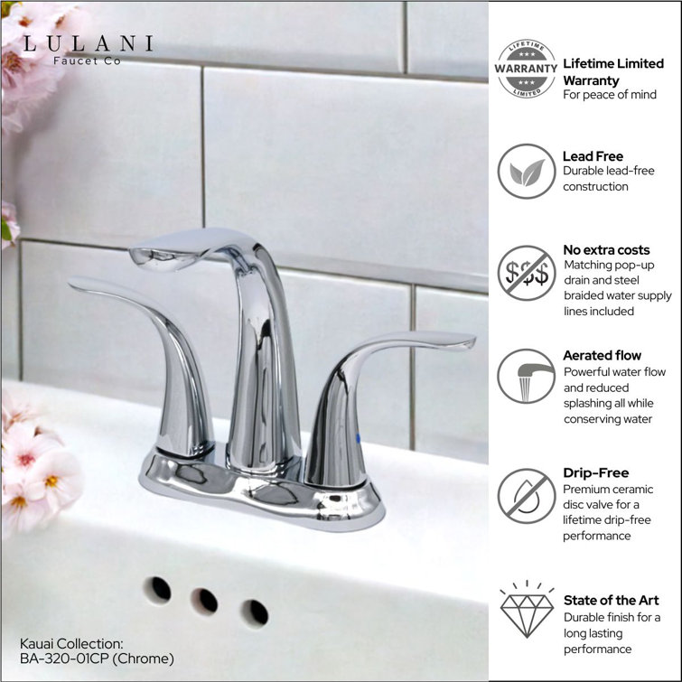 Kauai Chrome 4" Centerset 2 Handle Bathroom Faucet