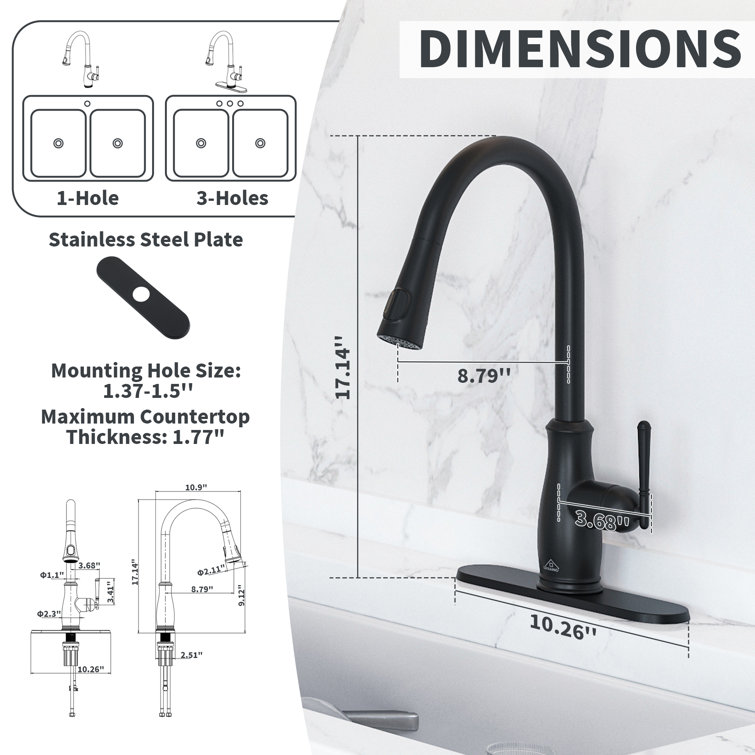 Matte Black Pull Down Kitchen Faucet with Digital Display