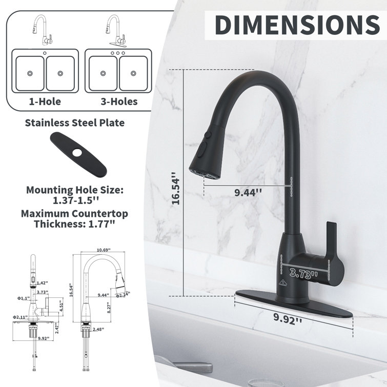 Matte Black Metal Kitchen Faucet with Pull-Out Spray
