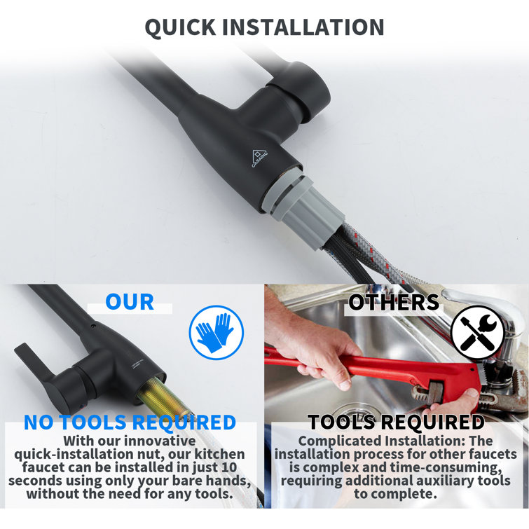 Matte Black Metal Kitchen Faucet with Pull-Out Spray