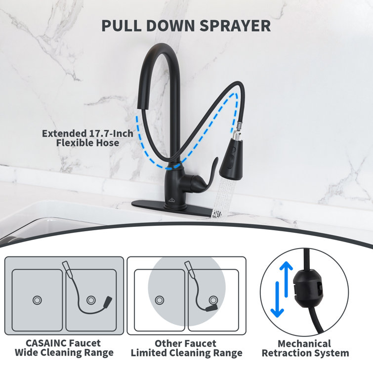 Matte Black Stainless Steel Pull-Down Kitchen Faucet with Spray