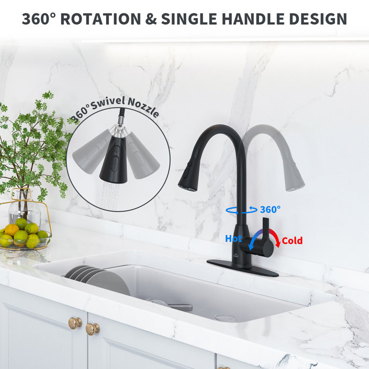 Matte Black Metal Kitchen Faucet with Pull-Out Spray