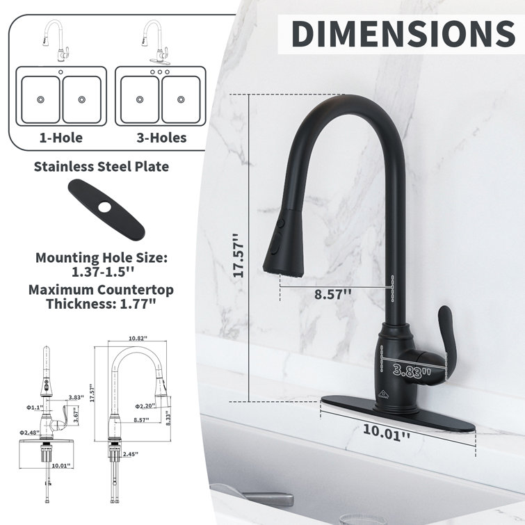 Matte Black Stainless Steel Pull-Down Kitchen Faucet with Spray
