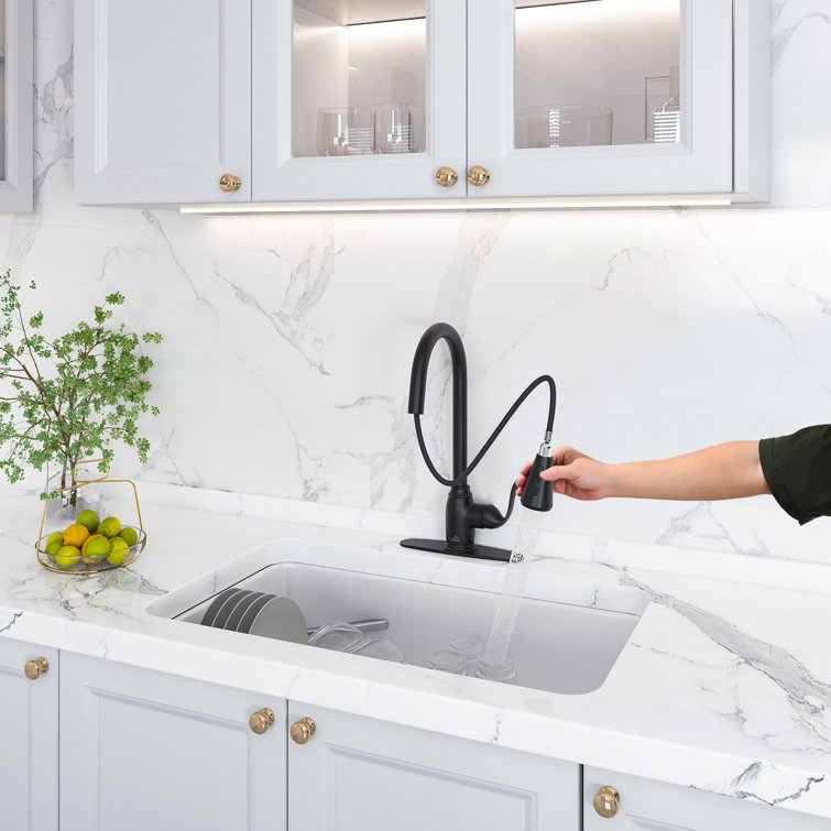 Matte Black Stainless Steel Pull-Down Kitchen Faucet with Spray