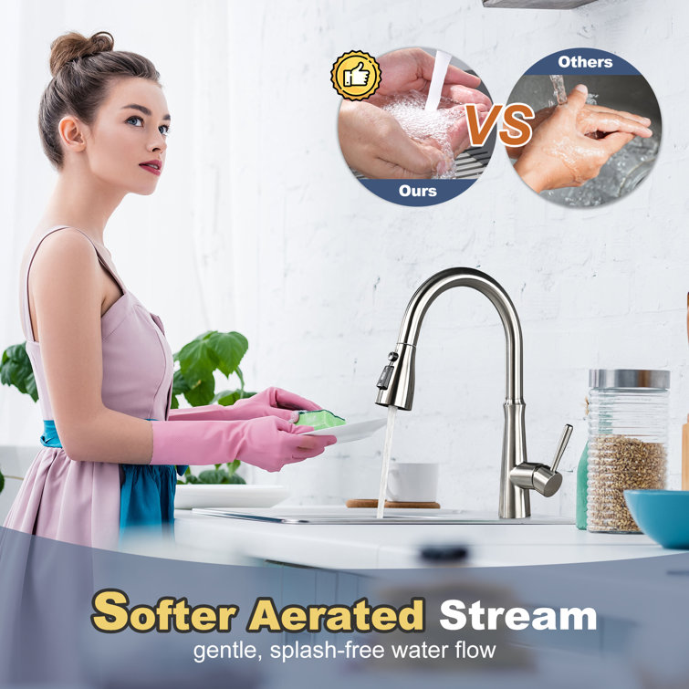 Brushed Nickel Stainless Steel High Arc Kitchen Faucet with Pull Down Sprayer