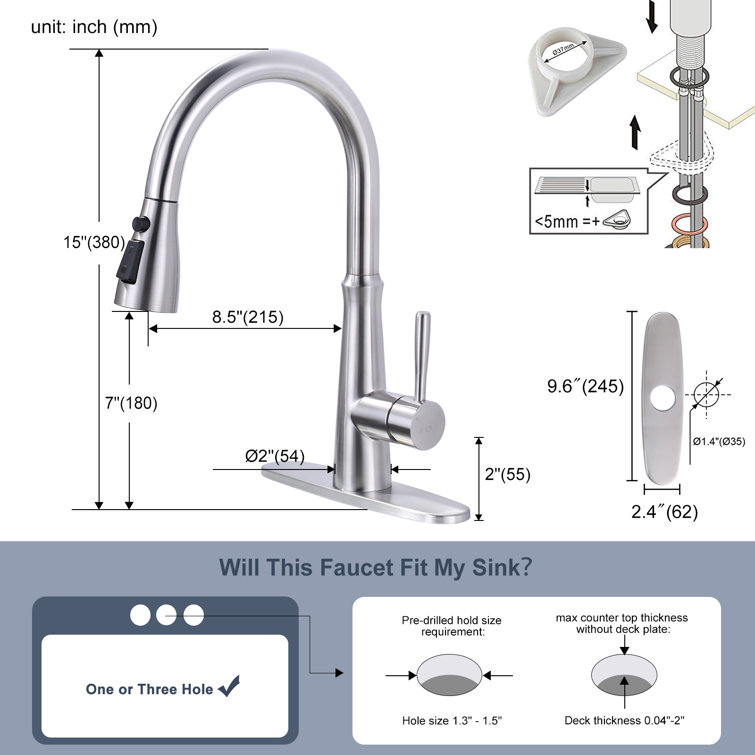 Brushed Nickel Stainless Steel High Arc Kitchen Faucet with Pull Down Sprayer