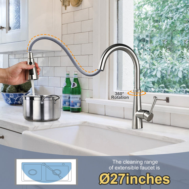 Brushed Nickel Stainless Steel High Arc Kitchen Faucet with Pull Down Sprayer