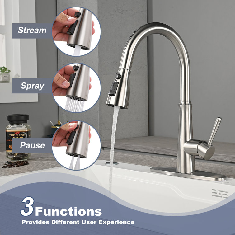Brushed Nickel Stainless Steel High Arc Kitchen Faucet with Pull Down Sprayer