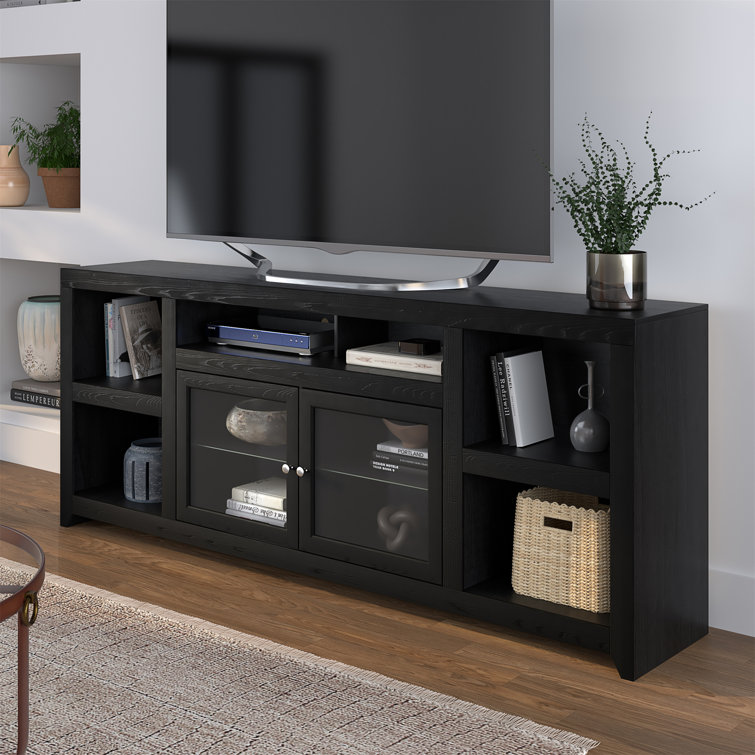 Mocha Brown Oak TV Console with Glass Doors