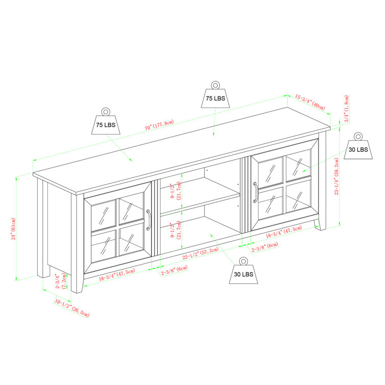 Gray Rectangular Farmhouse TV Stand with Glass Doors