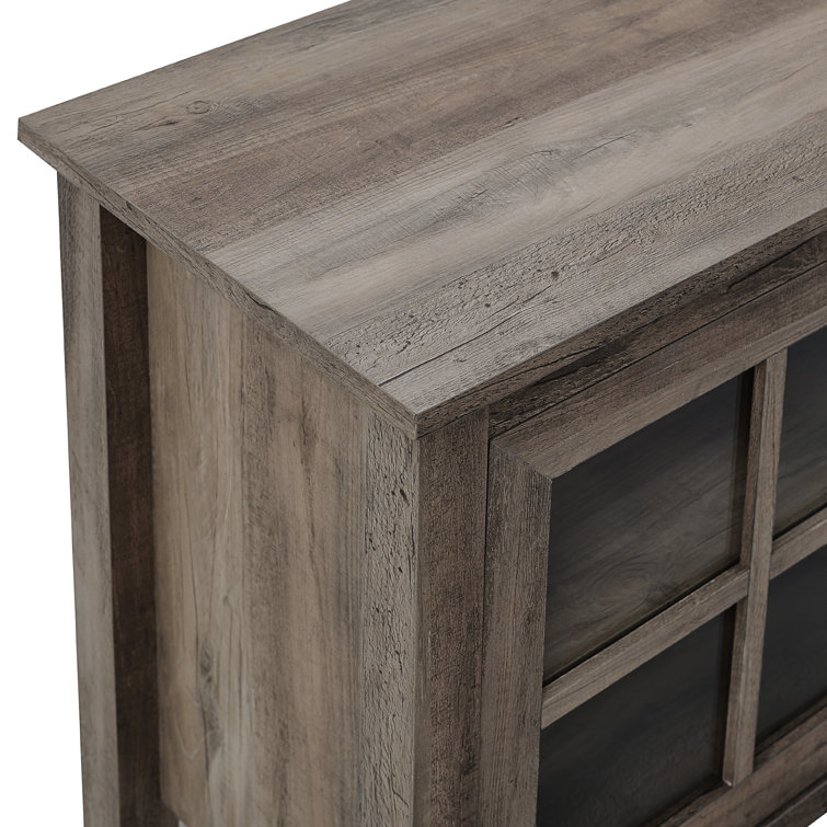 Gray Rectangular Farmhouse TV Stand with Glass Doors