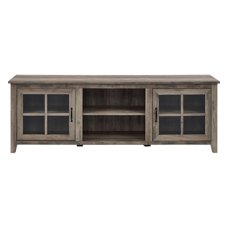 Gray Rectangular Farmhouse TV Stand with Glass Doors
