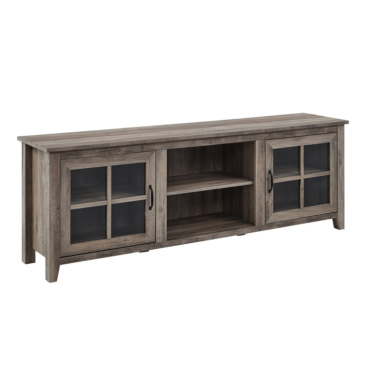 Gray Rectangular Farmhouse TV Stand with Glass Doors