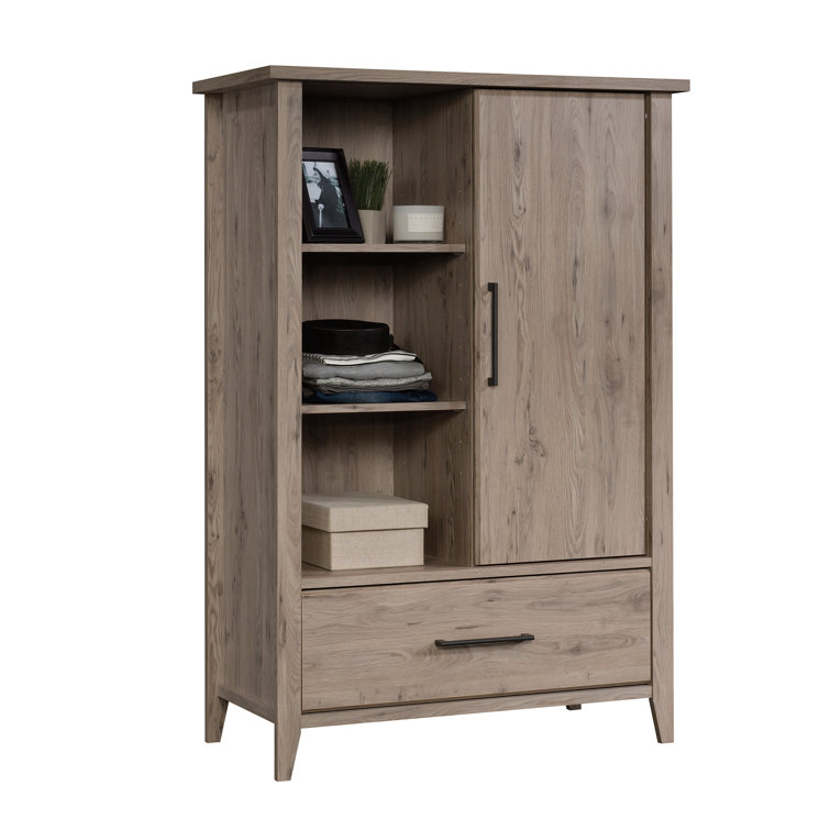 Laurel Oak Sliding Door Armoire with Mirror and Shelves