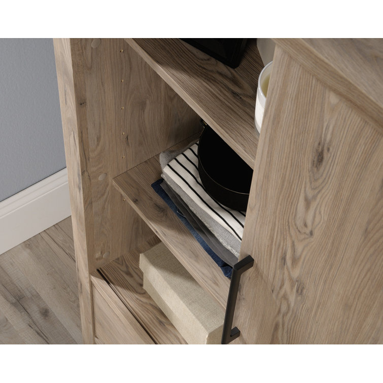 Laurel Oak Sliding Door Armoire with Mirror and Shelves