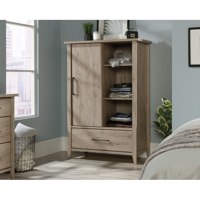 Laurel Oak Sliding Door Armoire with Mirror and Shelves