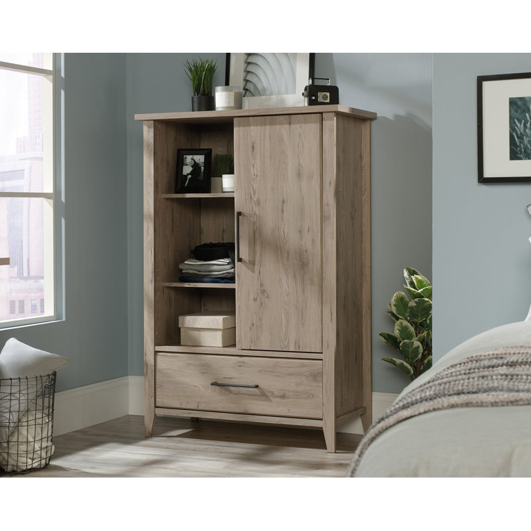 Laurel Oak Sliding Door Armoire with Mirror and Shelves