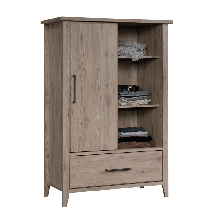 Laurel Oak Sliding Door Armoire with Mirror and Shelves
